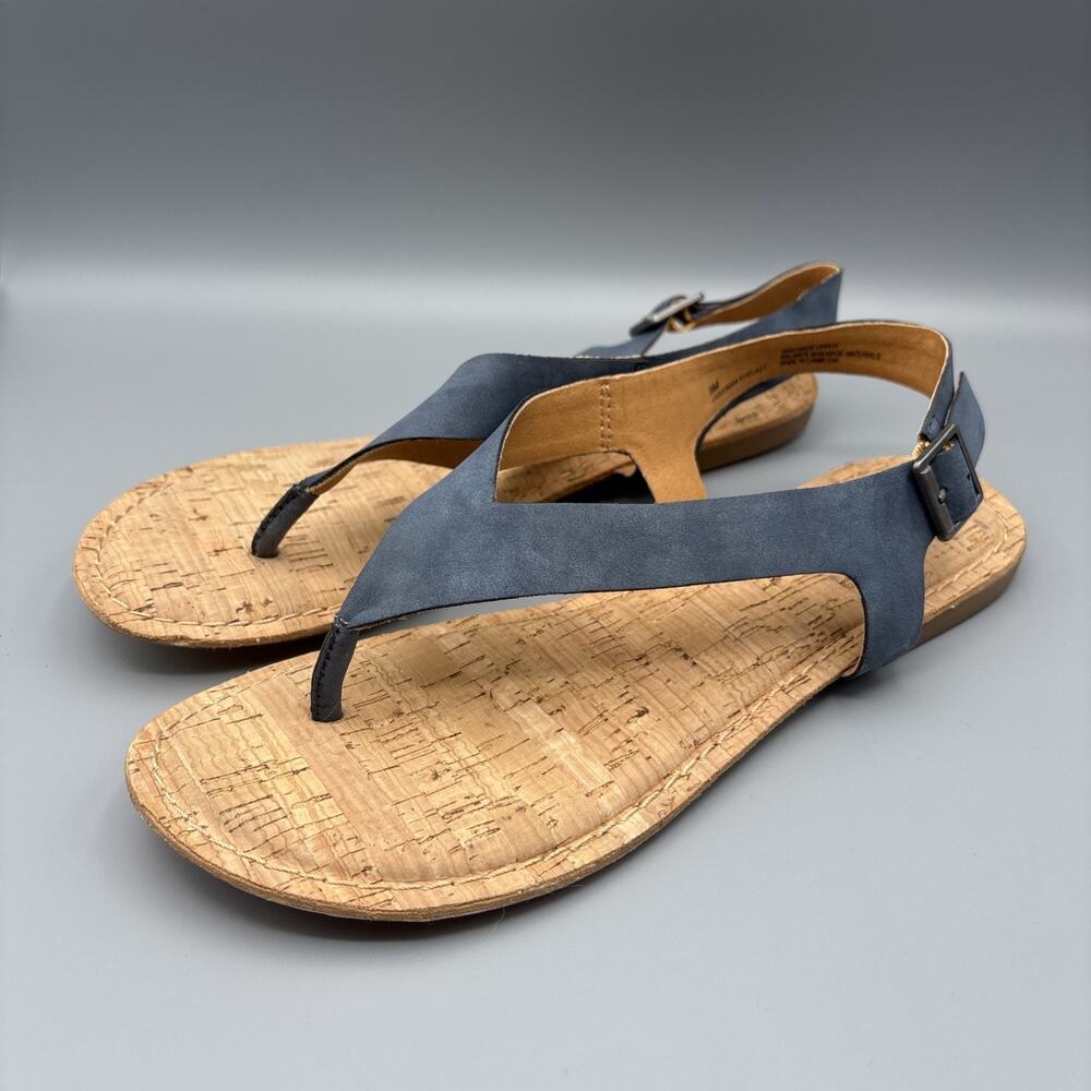 Korks Skylar Sandals Size 9 Blue Faux Leather Vegan Thong Sling Back Cork Summer